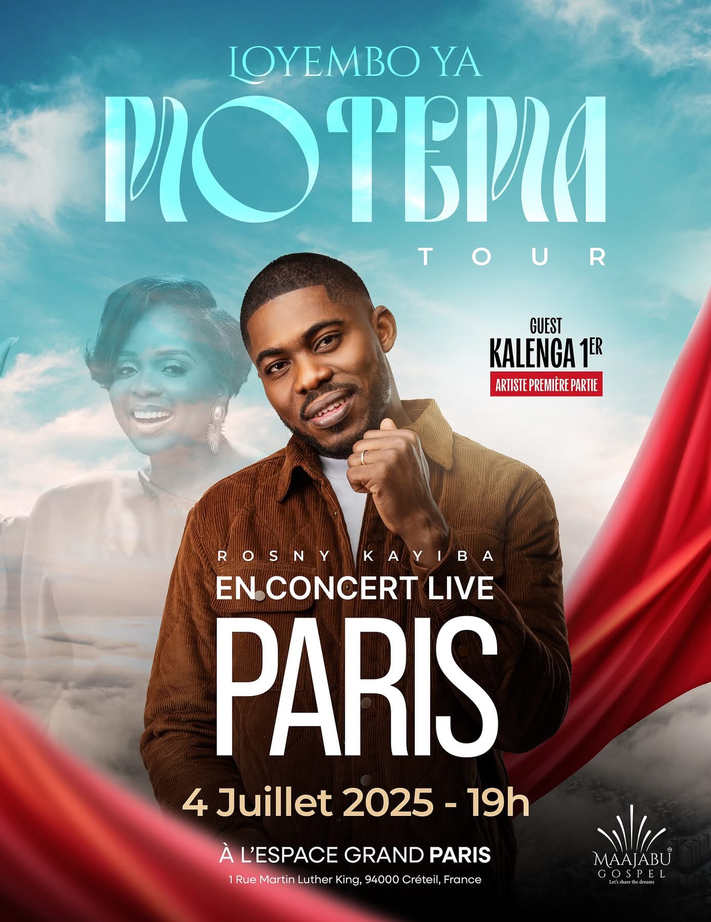 Affiche du concert Loyembo ya Motema Tour de Rosny Kayiba à Paris, avec Kalenga 1er en première partie