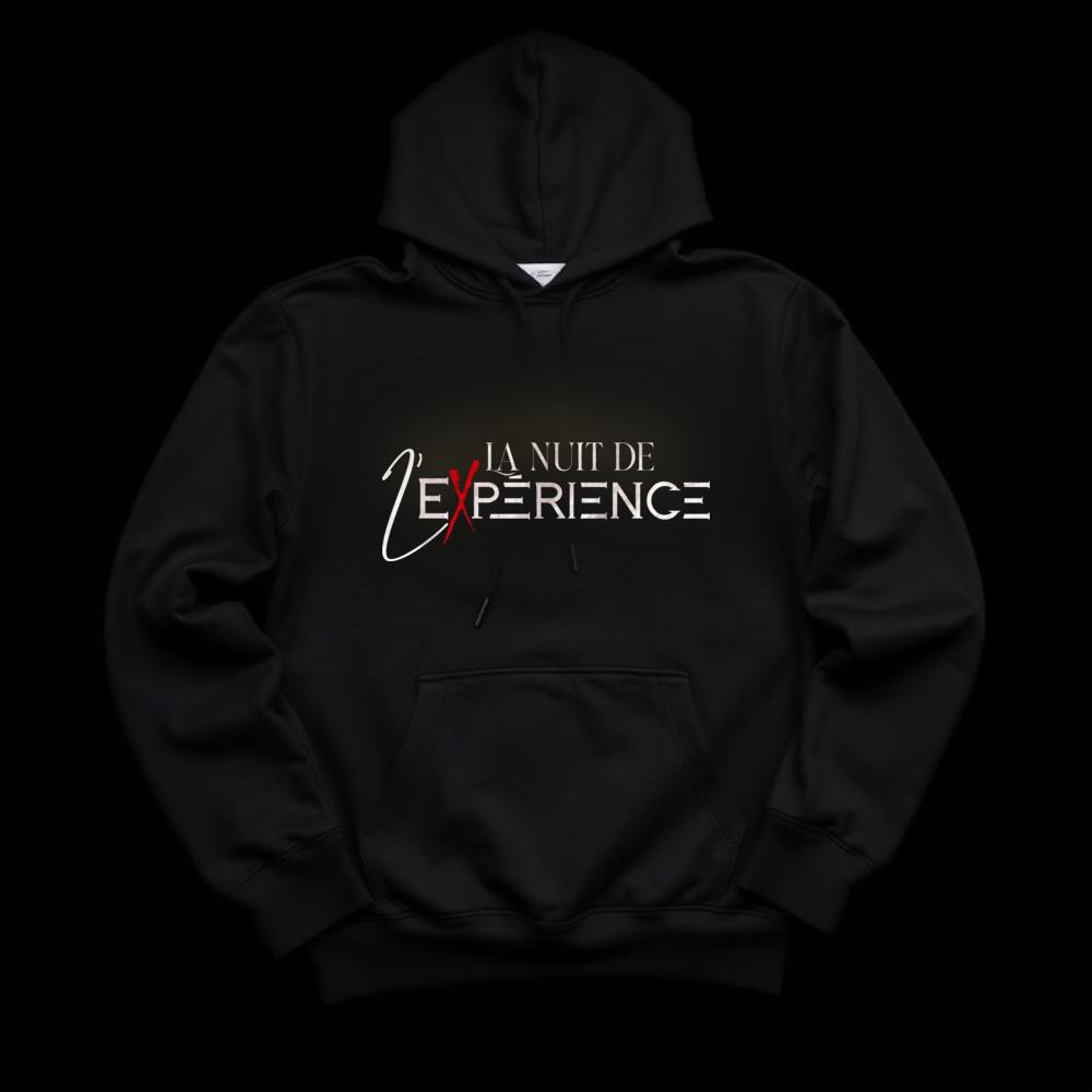 Sweat à capuche noir floqué du logo La nuit de l'expérience