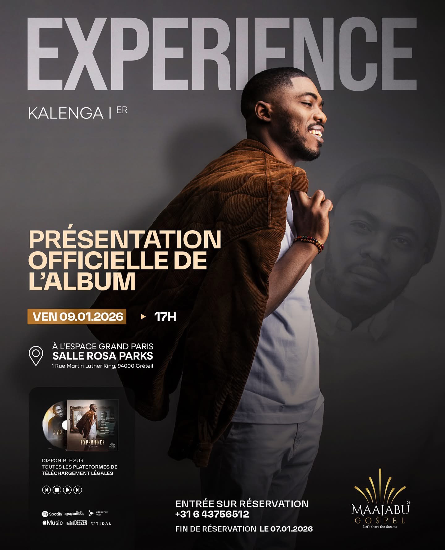 Affiche de la présentation officielle de l'album Expérience de Kalenga 1er à l'Espace Grand Paris