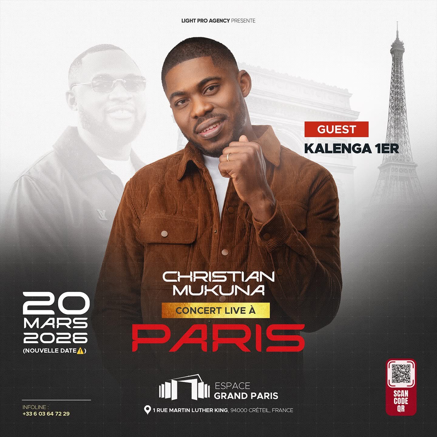 Affiche du concert live de Christian Mukuna à Paris, Kalenga 1er invité